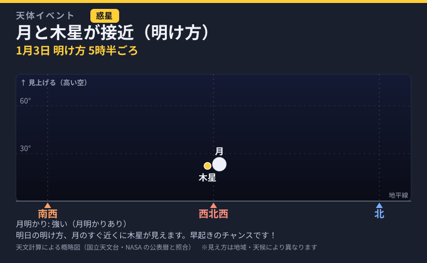 月と木星が接近（明け方） の見え方カード