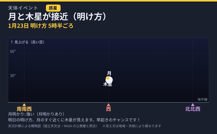月と木星が接近（明け方） の見え方カード